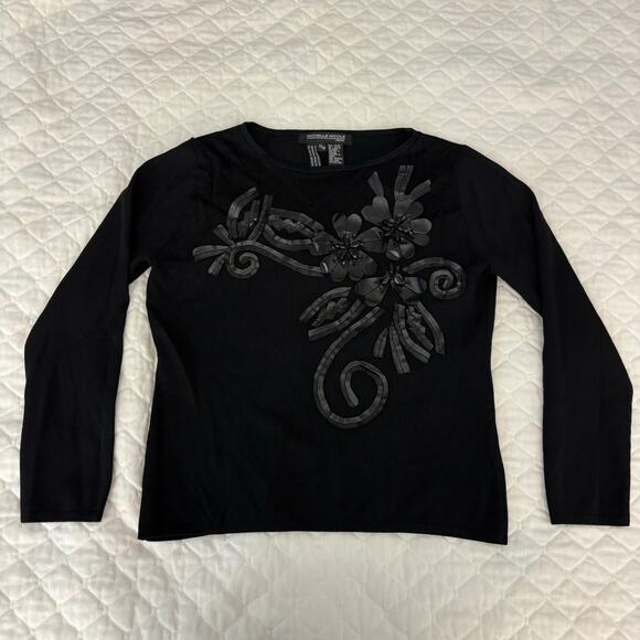 Y2K 90s Vintage Mesh Black Top 3D Floral Rhinestones Grunge Fairycore Sz S - Picture 4 of 7